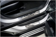 Накладки на пороги (лист зеркальный) надпись «Santa Fe», 4 штуки HYUNSF21-03 Компания ТСС для Hyundai Santa Fe (4G) TM рест. 2021-