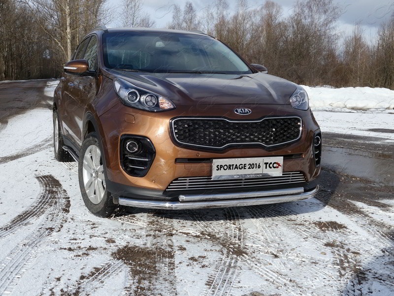 

Защита передняя нижняя (двойная) 60,3/42,4 мм ТСС KIASPORT1617 для KIA Sportage IV 2016 -, Sportage